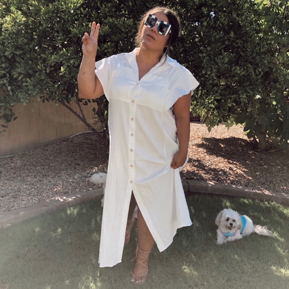 Button Front Raglan Sleeve Shirt Dress